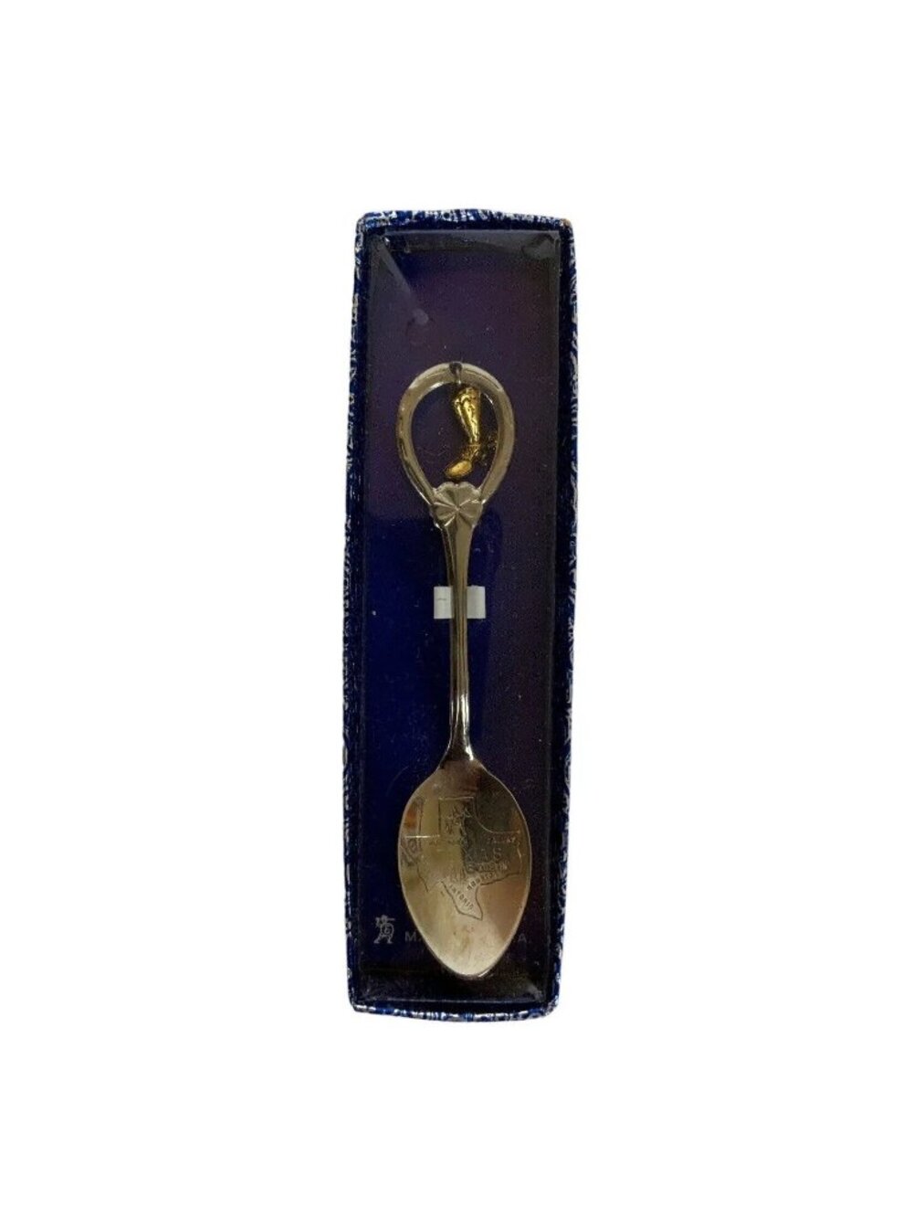 Texas Collectible Souvenir Spoon Gold Boot Charm & State Map Design Silvertone